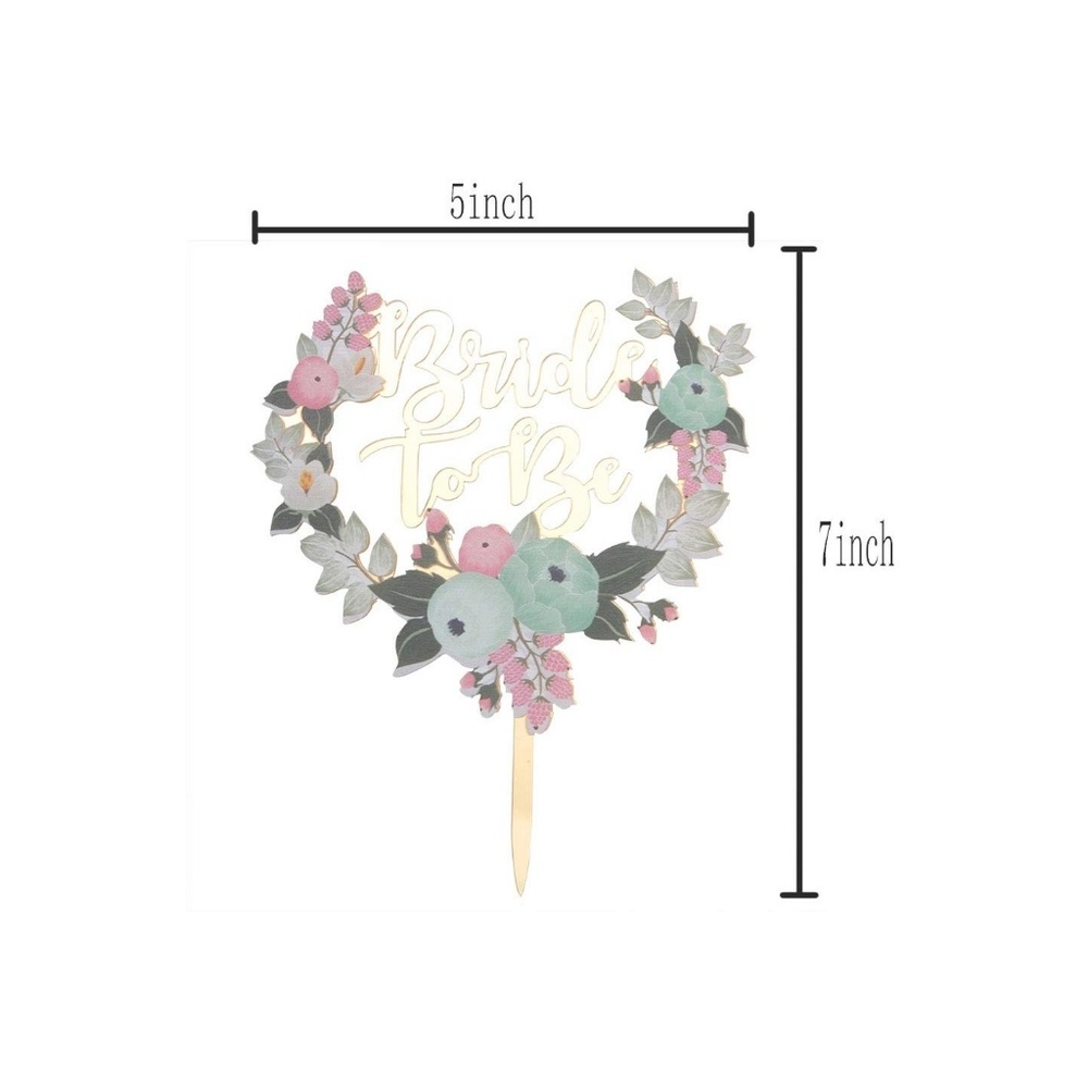 Floral Design Acrylic "Bride to Be" Cake Topper